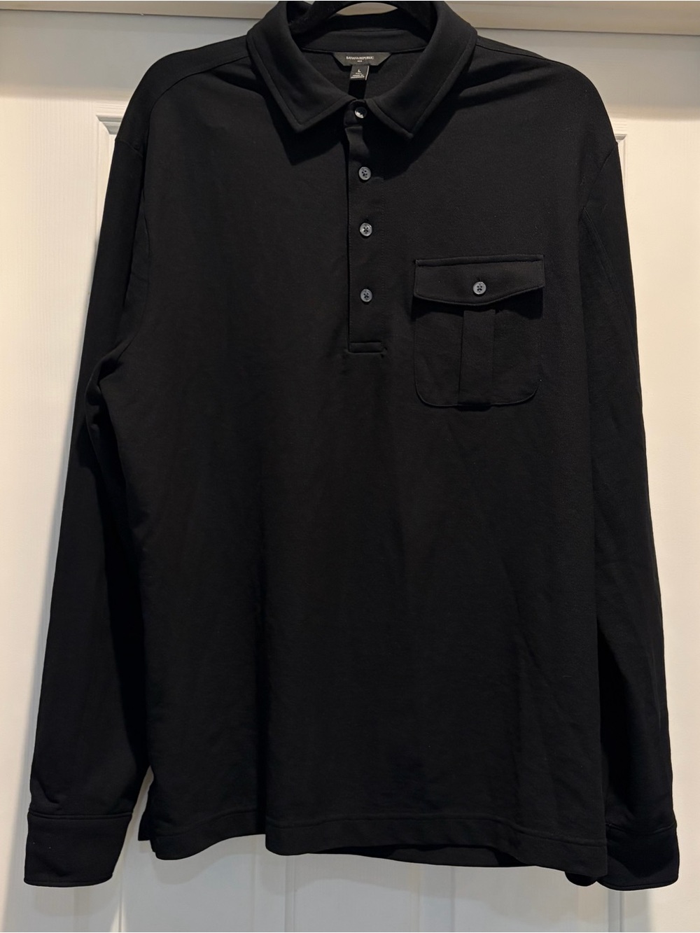 Banana Republic Black Long-Sleeve Polo with Chest Pocket